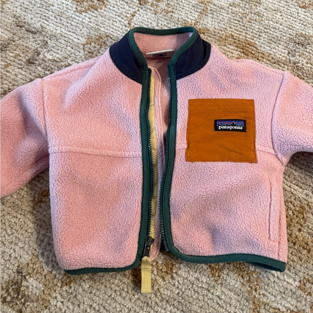 Patagonia Kids Pink Fleece Jacket with Orange Pocket